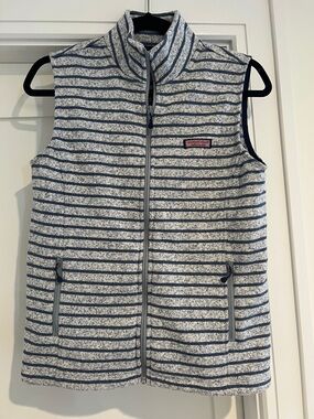 Vineyard Vines Blue and White Striped Fleece Vest